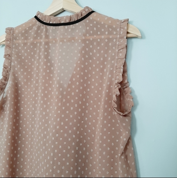 🌿2 for $40 / DANIEL RAINN Sheer Tan Flocked Polka-dot Blouse Top M - Picture 6 of 6
